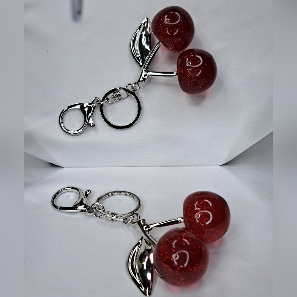 Stylish Cherry Keychain with Silver Accents - Picture 2 of 10